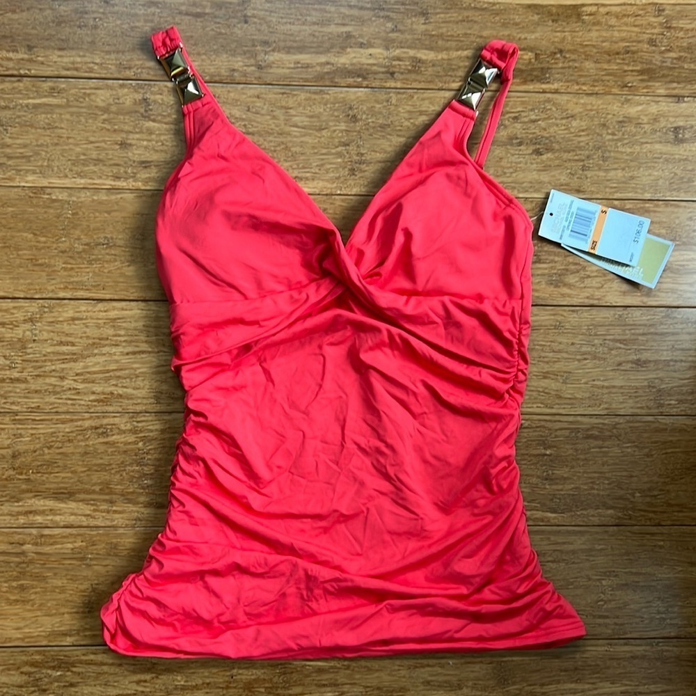 NEW MICHAEL Michael KORS Swim Rousing Tankini Coral Pink sz S